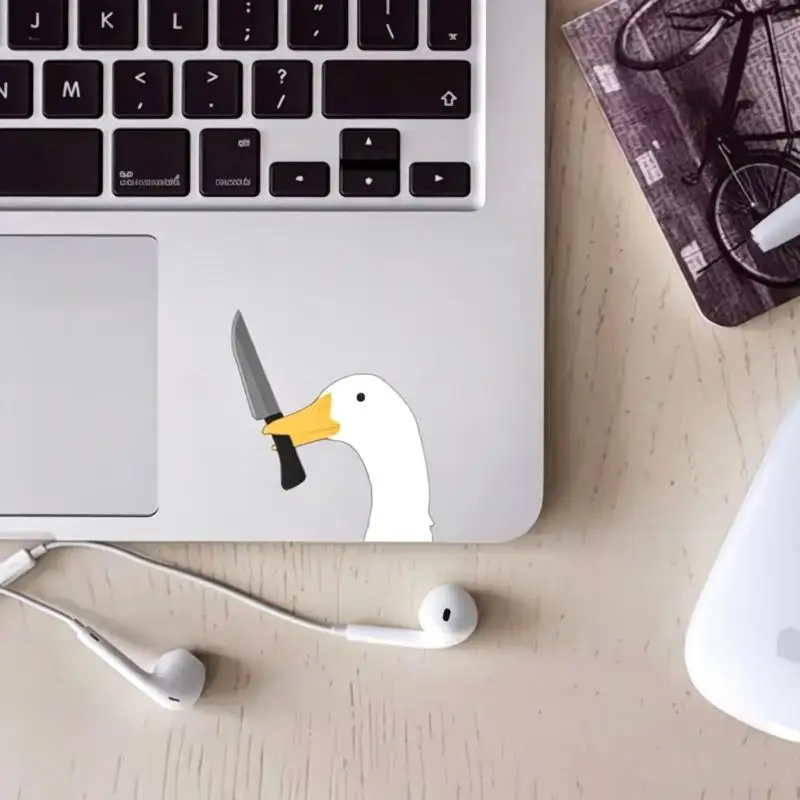 Funny Goose With Knife Car Sticker Cute Cartoon Waterproof Decal For Rearview Mirror, Helmet, Laptop