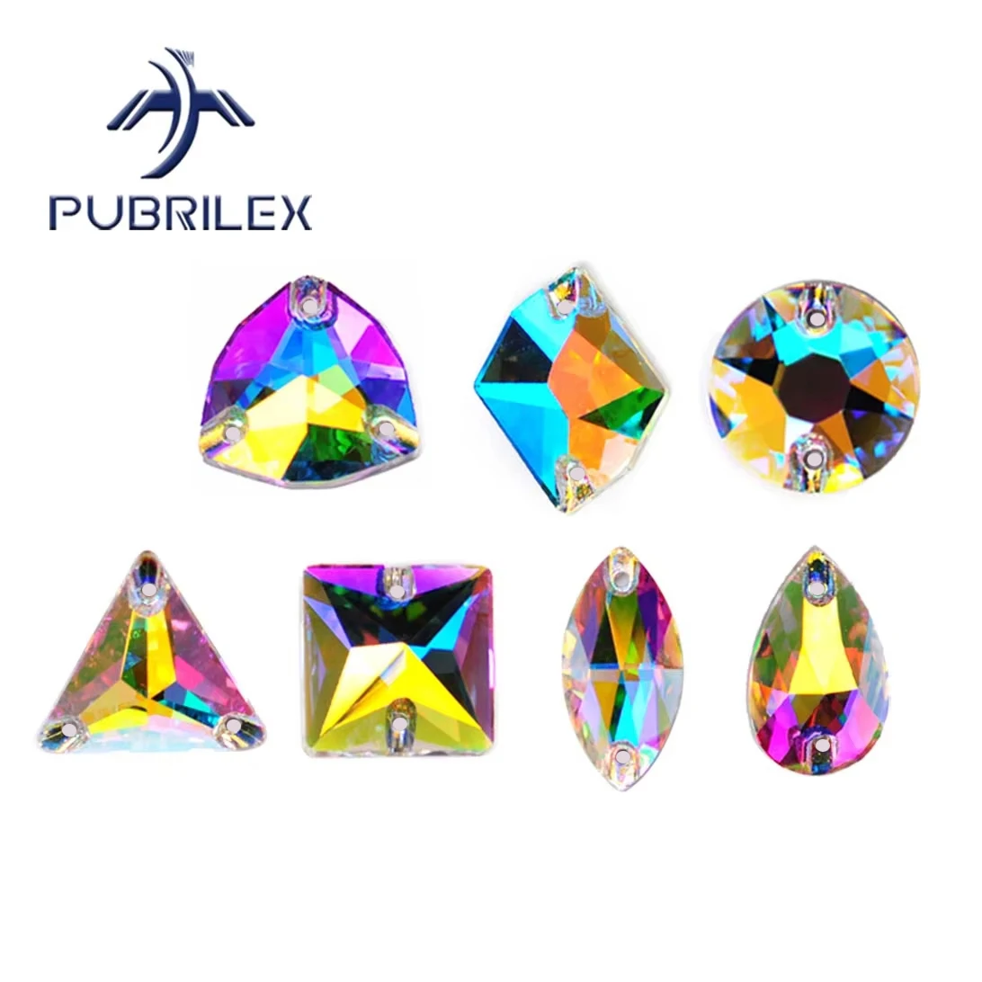 Pubrilex Crystal AB Flache Strasssteine zum Aufnähen in Allen Formen für Kleidung, Schmuckherstellung und Nähzubehör – Detail 2