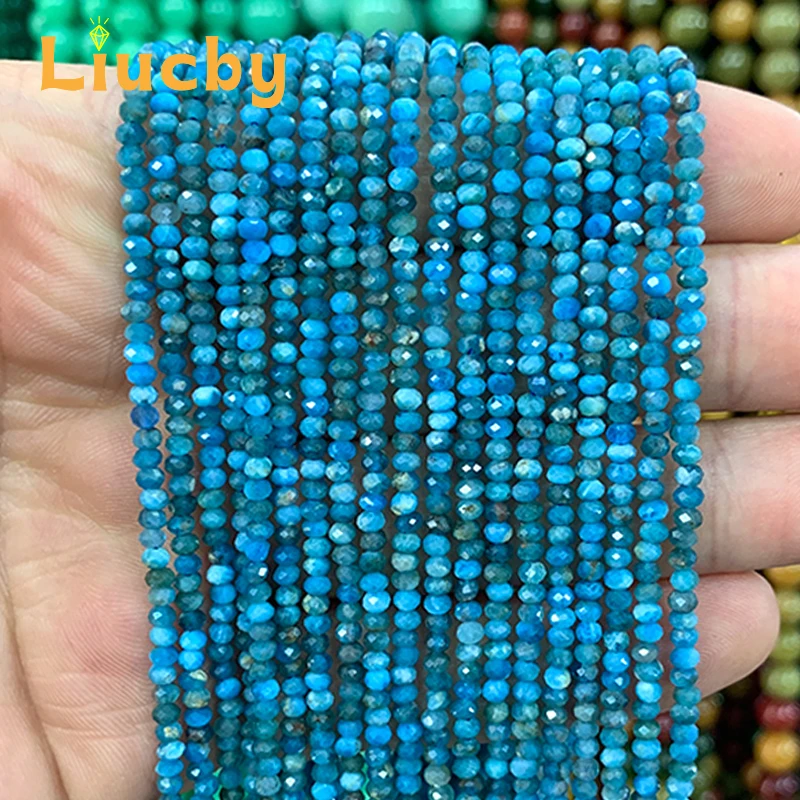 

Natural stone Abacus Faceted Blue Apatite Beads Handmade For Jewelry Making DIY Earrings Necklace Accessories 15" Strand 2MM/3MM