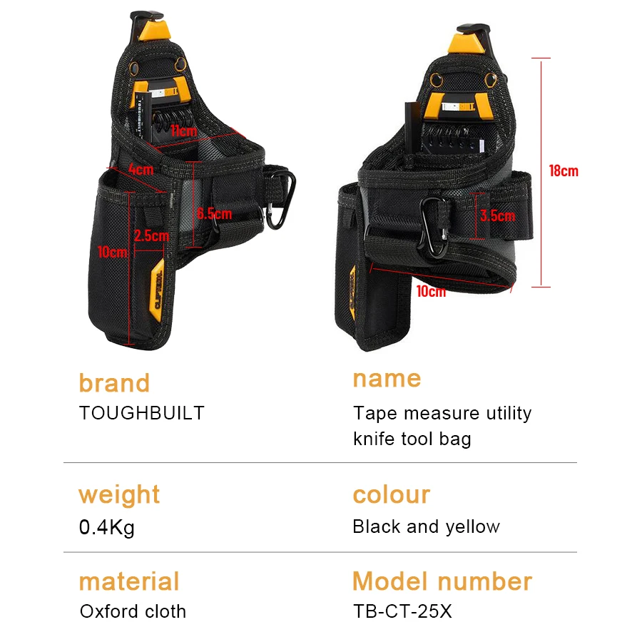 TOUGHBUILT TB-CT-25X Tape Measure / Utility Knife Pouch Special Tool Bag (including notebook + pencil) Portable Storage Pouch