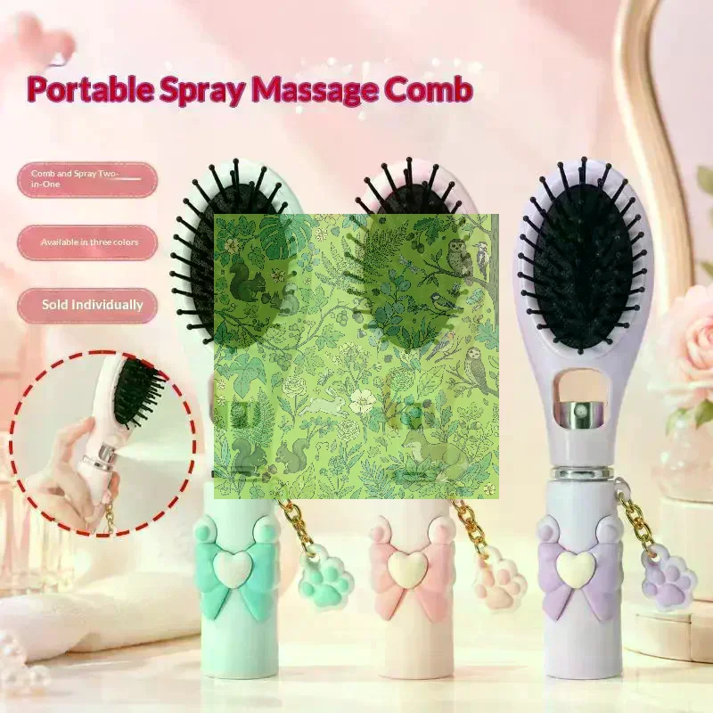 Refillable 2in1 Spray Misting Hair Brush With Cat Paw Pendant Water Mist Spray Anti-static Smooth Hair Styling Tool Women