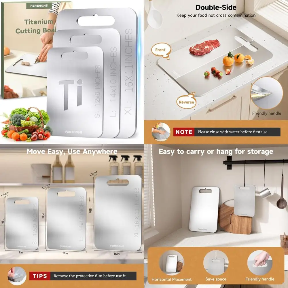 

Двусторонние титановые кухонные разделочные доски с ручкой, можно мыть в посудомоечной машине, идеально подходят для мяса, фруктов и овощей, Perfect Chri