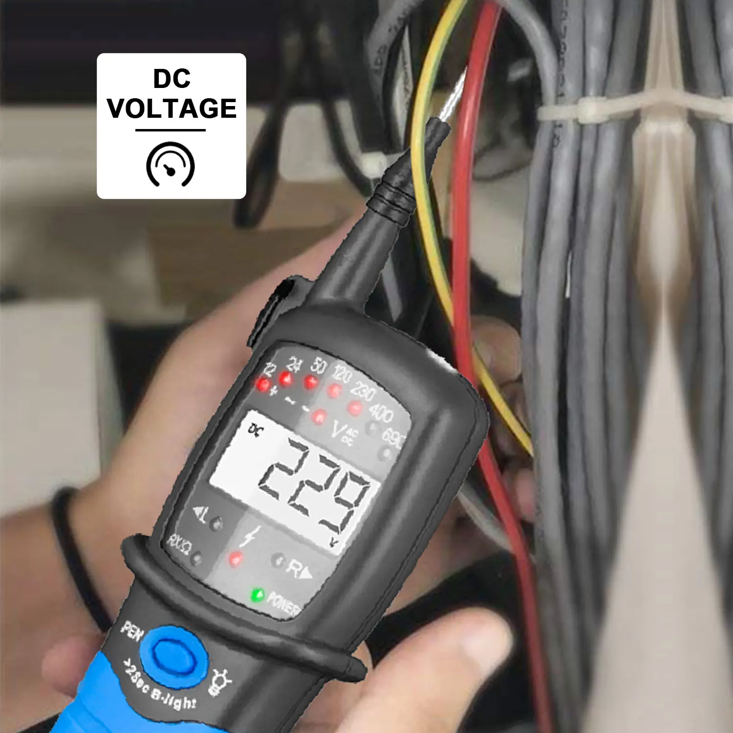 

AC DC Voltage Tester 12-690V LCD Display Phase Rotation Continuity Test CAT III 690V Industrial Household Electrical Tool