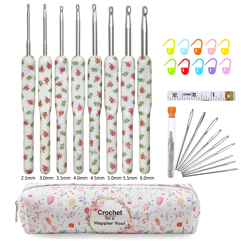 8Pcs Crochet Hook Set, Ergonomic Soft Grip Crochet Handles Yarn Knitting Needles for Arthritic Hand