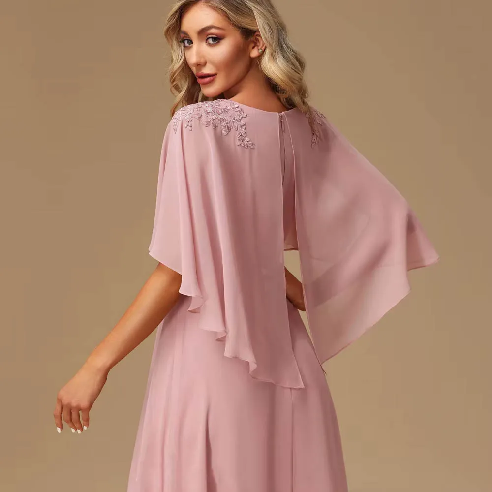 تخصيص بسيط الخامس الرقبة زين فساتين أم العروس الشيفون أنيقة فساتين حفلات الزفاف الرسمية #3