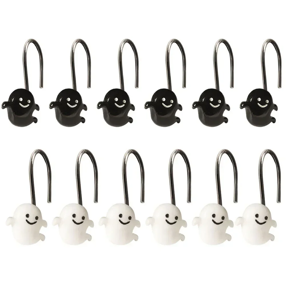 12pcs Stainless Steel S Shape Halloween Shower Curtain Hook Kitchen Hook Shower Curtain Halloween Resin Hook Ring