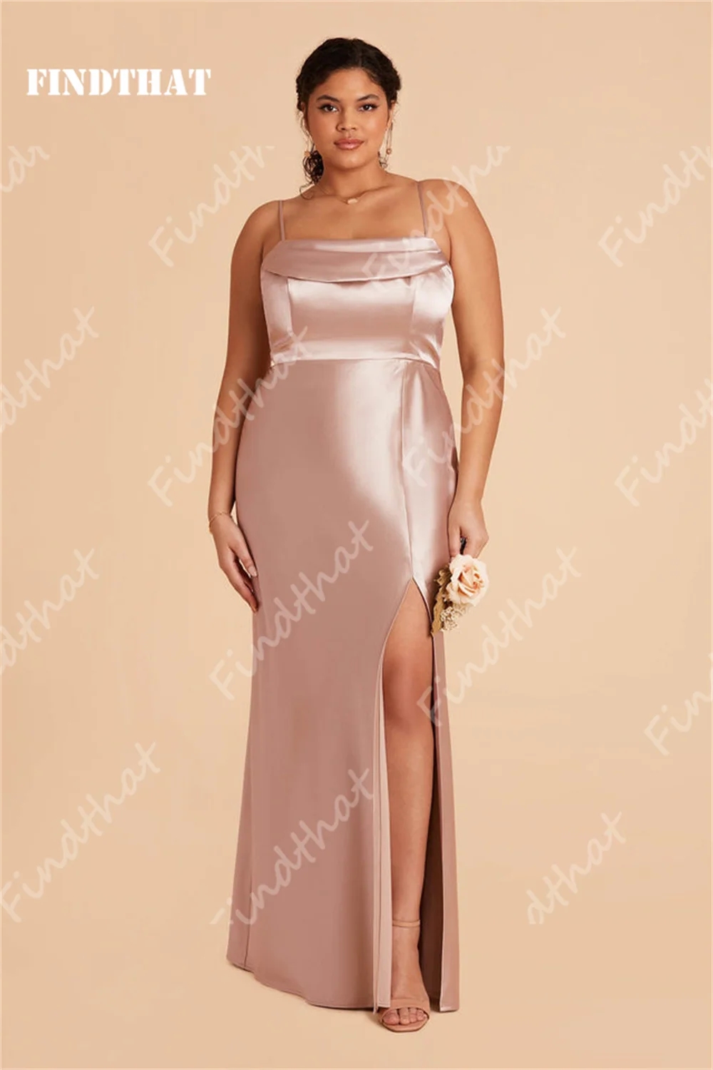 Findthat Off Shoulder Bridesmaid Dress for Women Silk Satin Elegant Ruched Neck Mermaid Zipper Back Side Slit Evening Prom Gowns