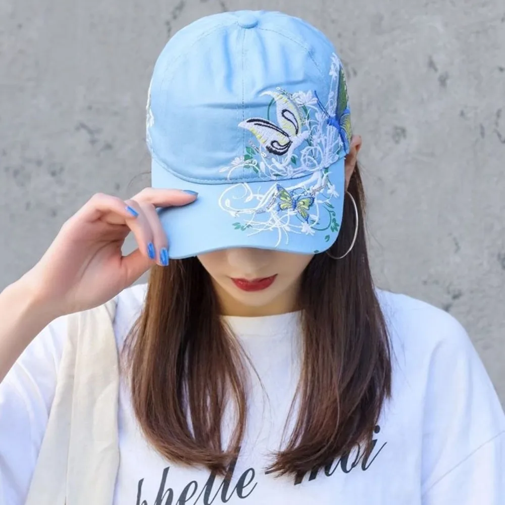 

Creative Sequin Butterfly Baseball Cap Sparkling Sunscreen Peaked Cap Embroidered Solid Color Cotton Baseball Cap Girl