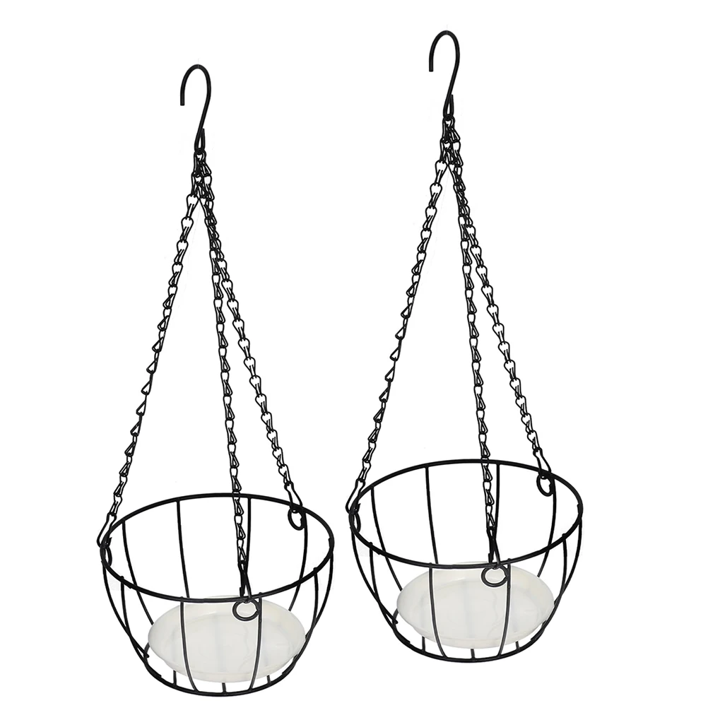 

2Sets Hanging Planter Basket Metal Iron Rustic Wire Design Balcony Garden Patio Decorative Flower Pot Holder Outdoor Space