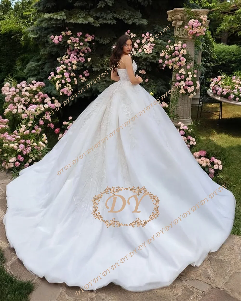 DY Lace A-line Elegant Princess Dress Wedding Dress V-neck Bead Decal Embroidery Sequins Lace Up Vestido De Novia Customize