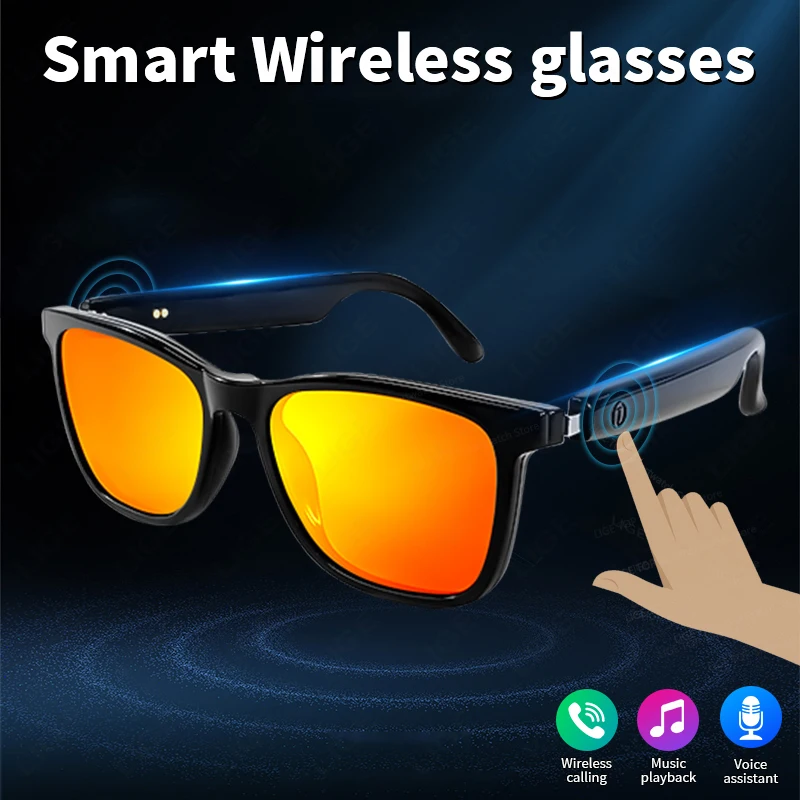 Hot GS05 Smart Glasses For Men 2 in 1 UV Protection Portable Polarized Anti-blue light Black Frame White Lenses Music Sunglasses