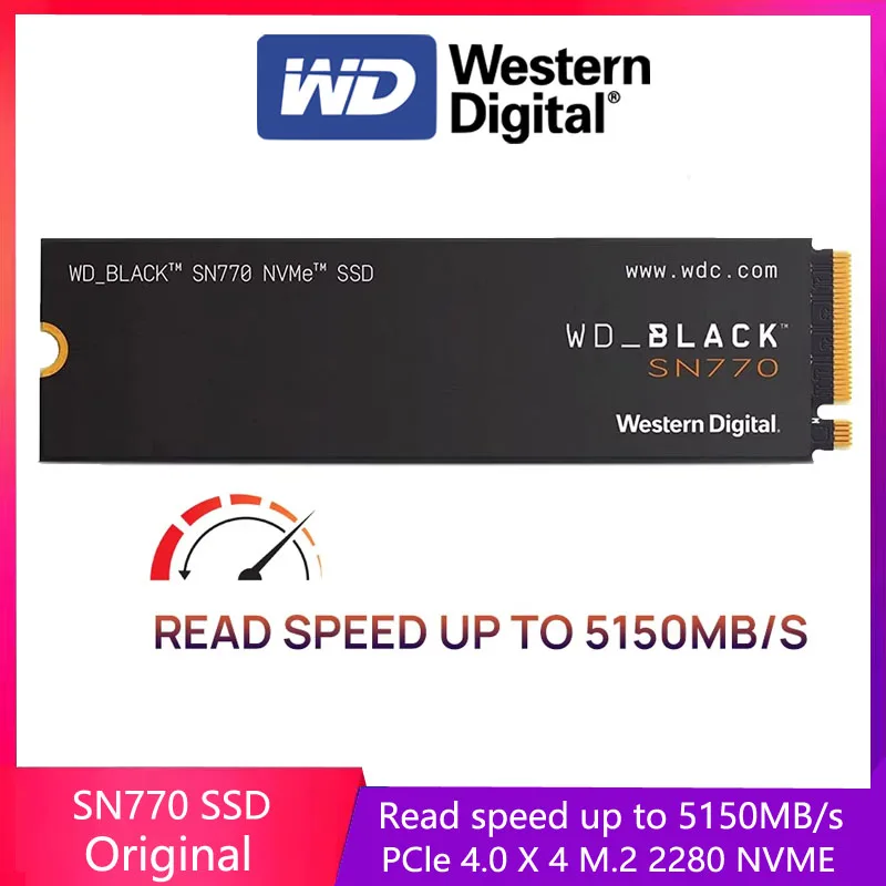 Western Digital WD BLACK SN770 NVMe SSD 2 ТБ 1 ТБ 500 ГБ 250 ГБ Внутренний игровой твердотельный накопитель Gen4 PCIe M.2 2280 до 5150 МБ/с