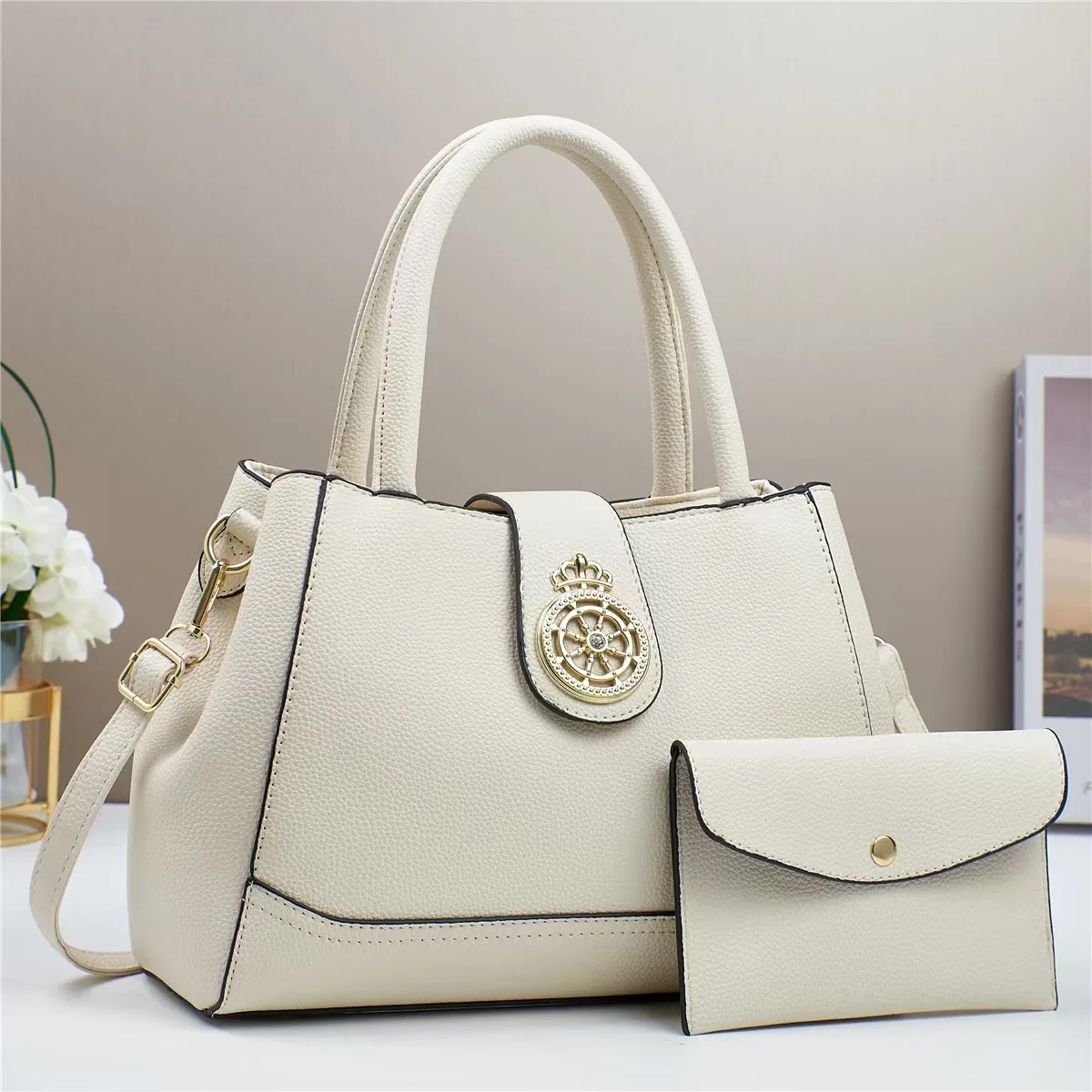 Korean Style Women Causual Tote Handbags Large Capacity PU Leather Ladies Crossbody Shoulder Bag with Small Purse Wallet