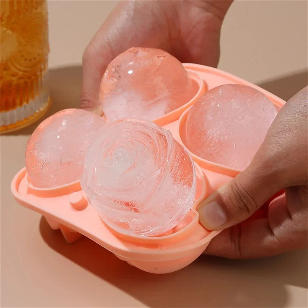 2PCS 3D Large Ice Cube Tray, 2.5-inch Rose Ice Mold, 4 Giant Cute Flower Shaped Ice Silicone Molds Suitable for Cocktail Juice