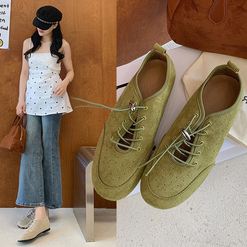 

Retro Flat Round-toe Lace-up Shallow Single Shoes for Women, New Spring Style, Soft-soled Ballet-style Mary Jane Grandma Shoes
