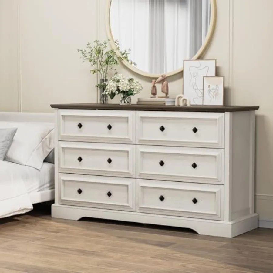 Farmhouse 6 Drawer Dresser for Bedroom, 54