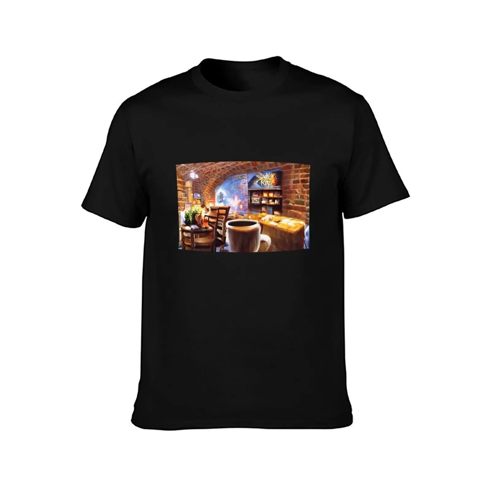 Coffee in an abstract brick café T-Shirt Summer Casual Cotton Tee Oversized Streetwear Tops Vintage Graphic Print