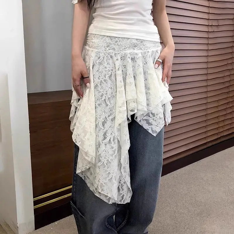 Gothic Grunge Irregular Layering Lace Mini Skirt Women Y2k Asymmetrical Ruffle Skirt Harajuku Design Streetwear Pleated Skirts