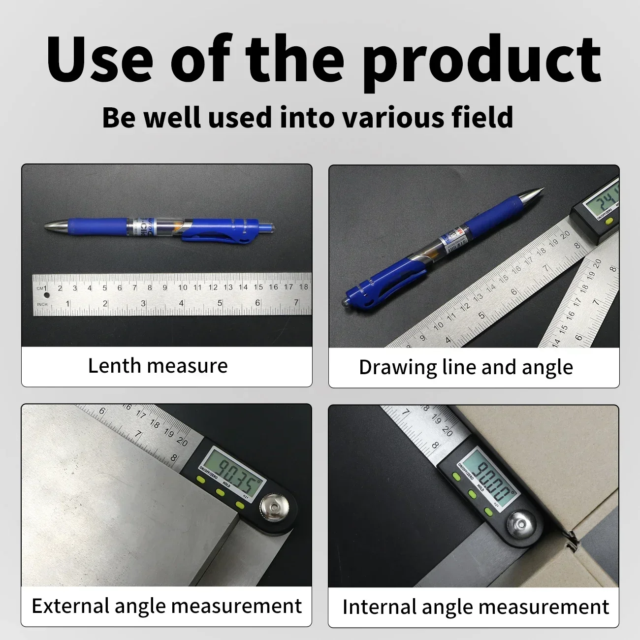 500mm 20\'\' Digital Ruler Stainless Steel Electronic Angle Meter Goniometer Digital Angle Finder Level Measuring Instruments