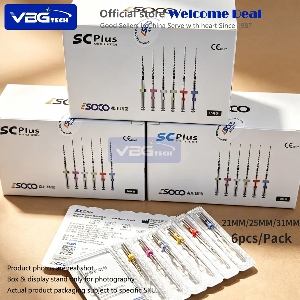 SOCO PLUS 6PCS Dental File Nickel Titanium Heat Activated Root Canal Endodontic Rotary 25MM Files Dentistry Materials EndoMotor