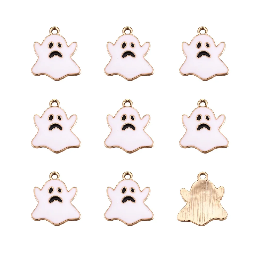 100pcs Light Gold Plated Alloy Pendants with Enamel Ghost Halloween White for Making DIY Jewelry Necklace Bracelet Earring Craft