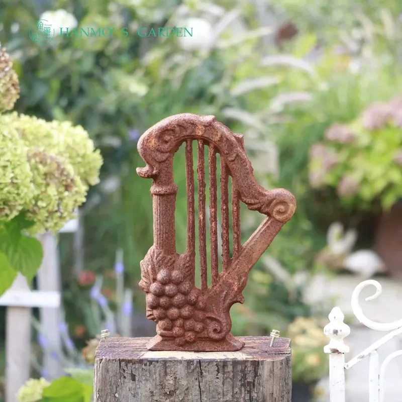 Cast Iron Roman Column Harp Garden Ornament Vintage Style Decorative Statue for Outdoor Lawn Patio Yard Home Decoration