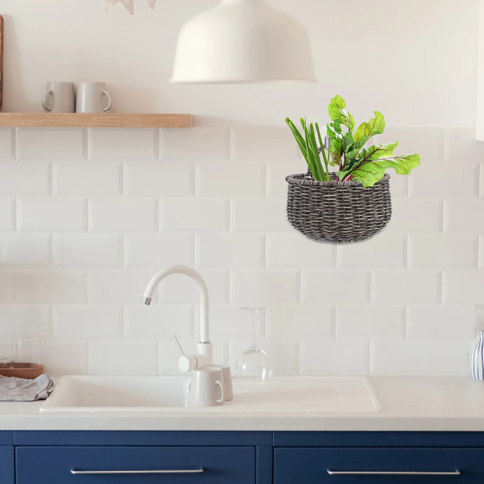 

Kitchen Storage Basket Garlic Hanging Wall Vegetable Fruit Baskets Woven Plastic Rattan Small Kitchen Organizer Storage Baskets