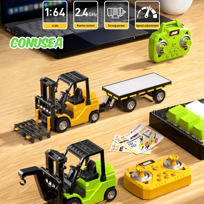 1/64 RC Forklift Trucks Alloy Mini Desktop Toys 2.4G Rc Cars Remote Control Engineer Vehicle Christmas Gifts for Boys Adults