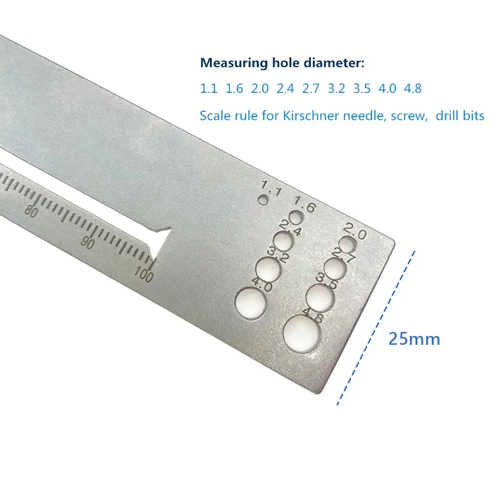 Stainless Steel Orthopedic Measuring Ruler for Kirschner Wire Bone Screw Diameter Lenght Measuring QSWTITAN