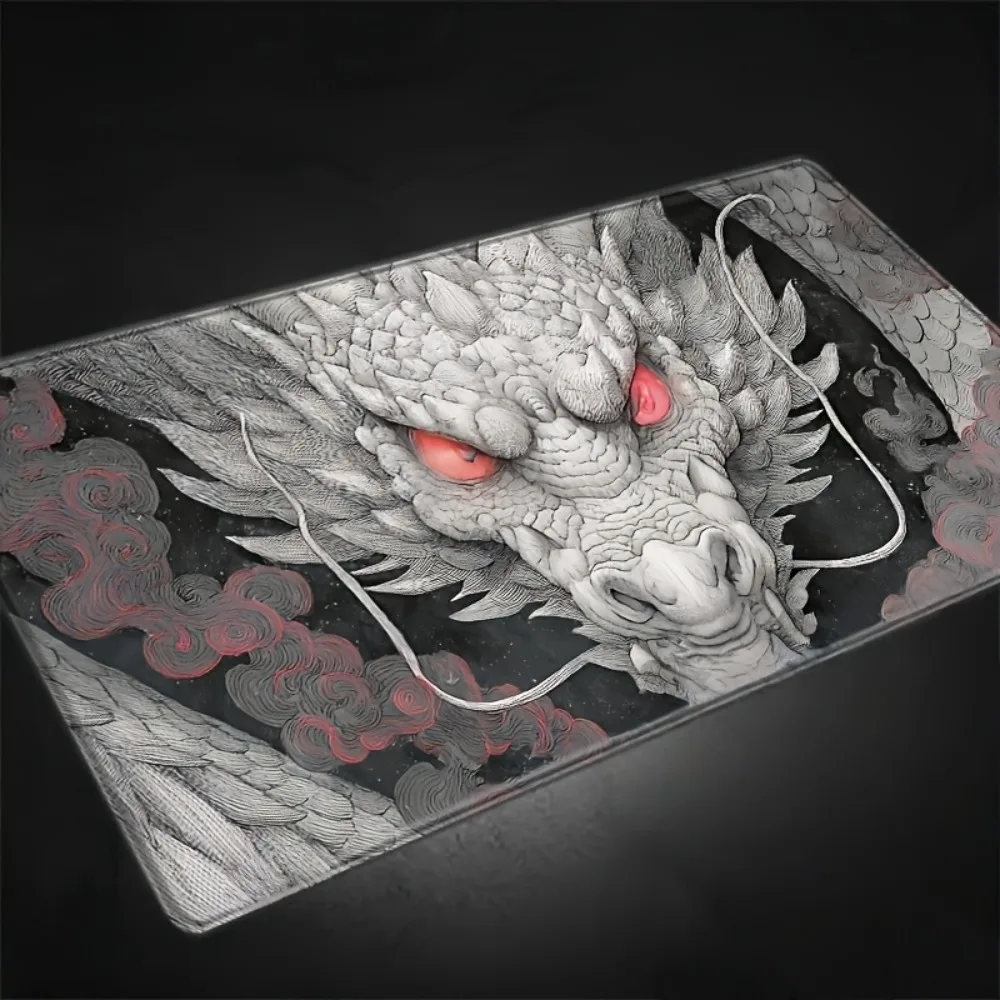 Monochrome dragon head pattern, TCG/CCG card game mat, suitable for collectible card games and battle competitions, tabletop