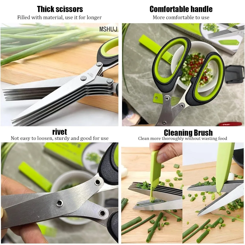 Multilayer Scissors Kitchen Scissors 5 Blades Stainless Steel Onion Cutter Seaweed Spice Herb Chives For Cutting Spices Cooking