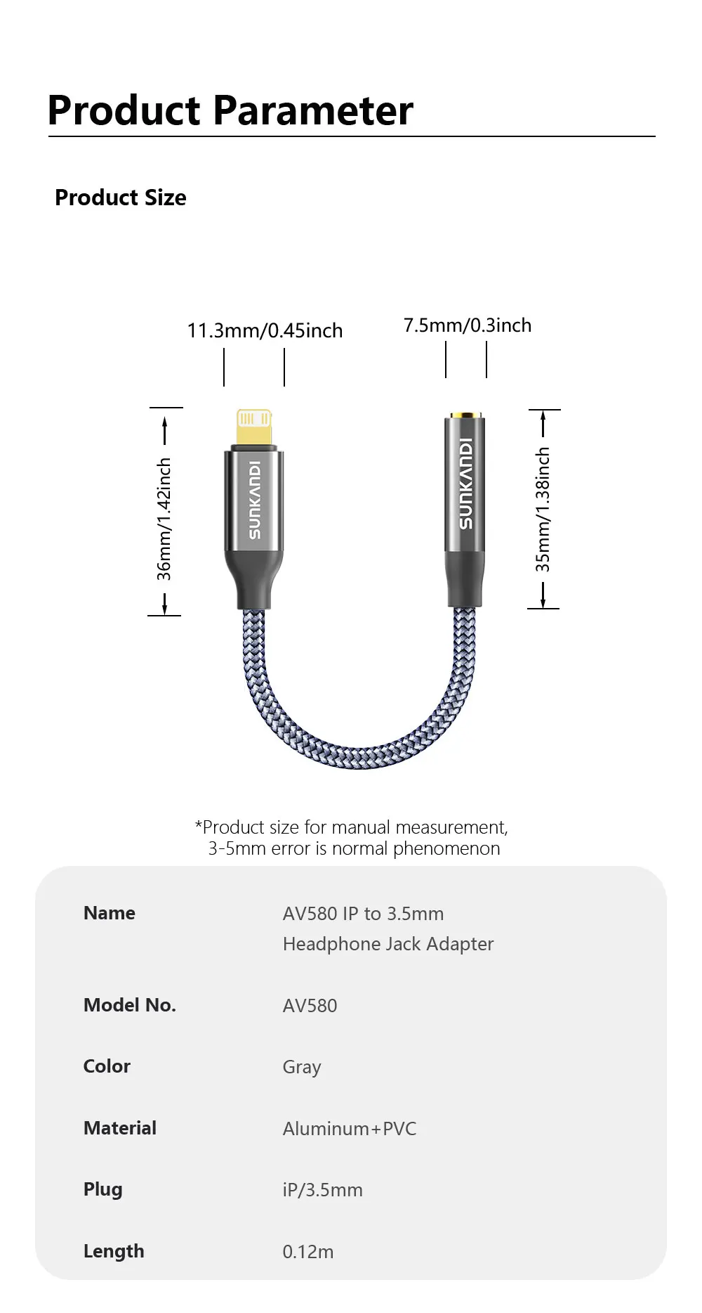 SUNKANDI Lightning zu 3,5 mm Kopfhöreranschluss-Adapter für iPhone, DAC-Chip-Adapter Audiokabel für iPhone 14 13 12 11 X XS 8 7 – Detail 11