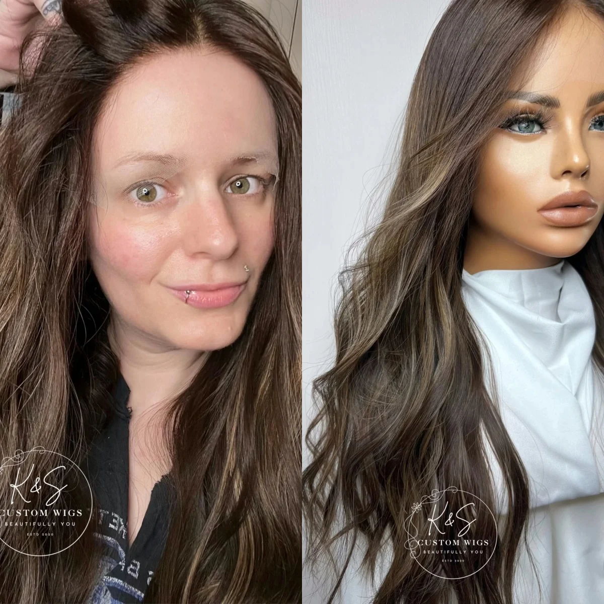 180% Density Hair Brown Highlights Natural Synthetic Wig With Dark Roots 13*4 HD Transparent Lace Wigs Small Large Cap Size 24“