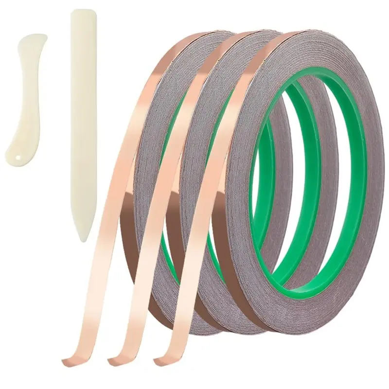 

Набор для работы с медной фольгой BHTS: 3 рулона тонкой медной ленты, 2 пластиковых скребка, 0.24 дюйма x 65.6 футов, для гитары, DIY, декорирования стекла