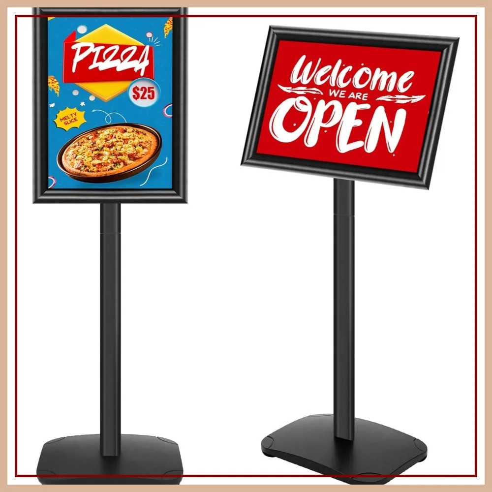 

Heavy Duty Sign Holder Stand 8.5x11 Inch - Pedestal Floor Display with Weighted Base - Vertical & Horizontal for Business, Black
