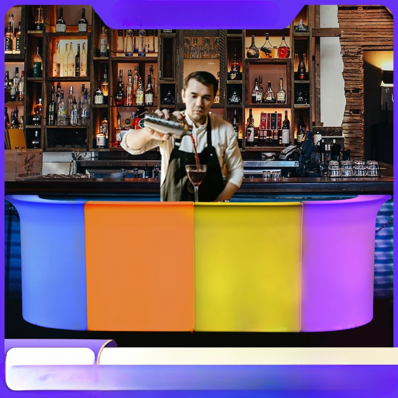 

LED illuminated colorful bar counter, cocktail and leisure bar, hotel reception coffee shop, outdoor combination bar counter