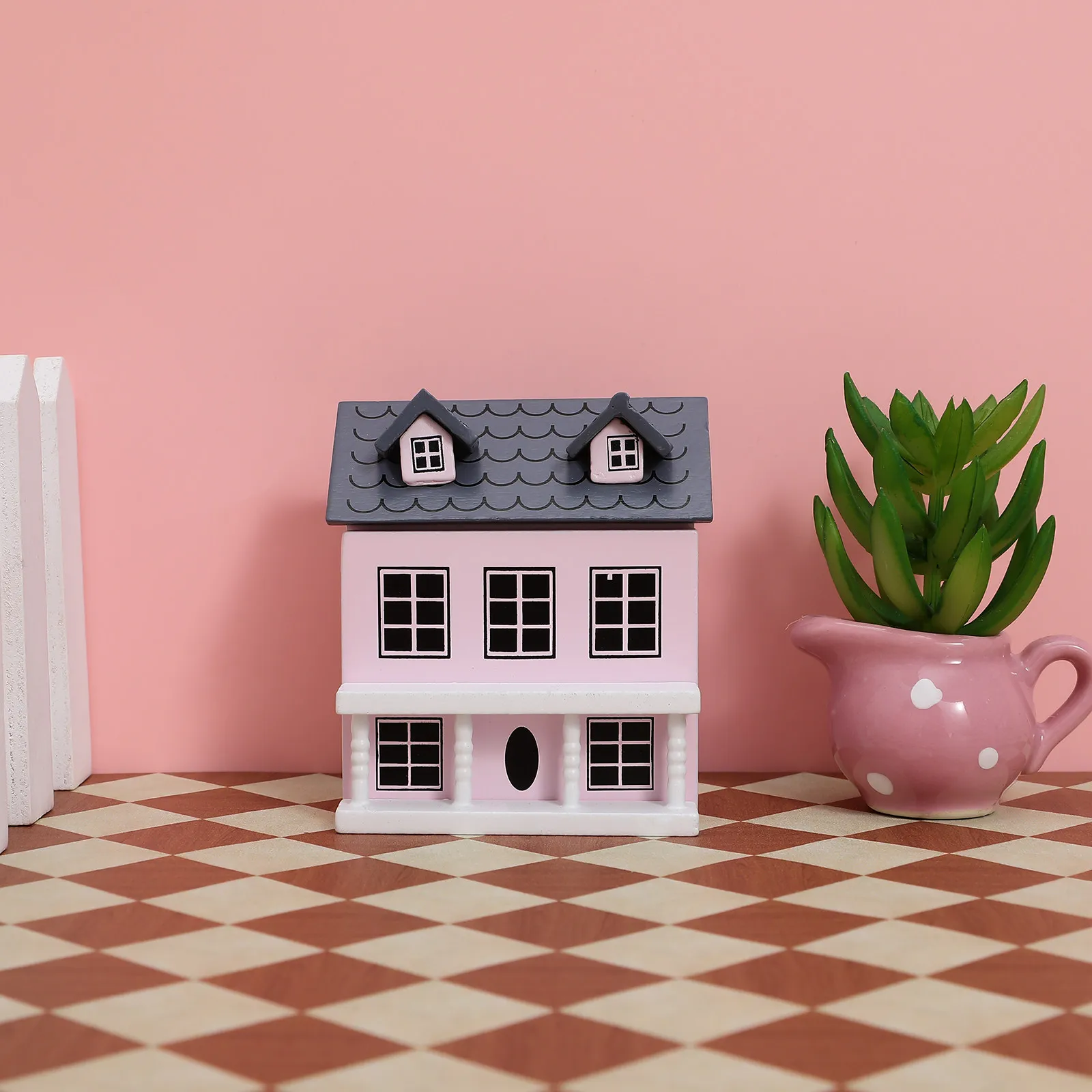 

Miniature House Tiny Wooden Adorable Painted Mini Furniture Small House Ornament for Micro Landscape Decor Tabletop