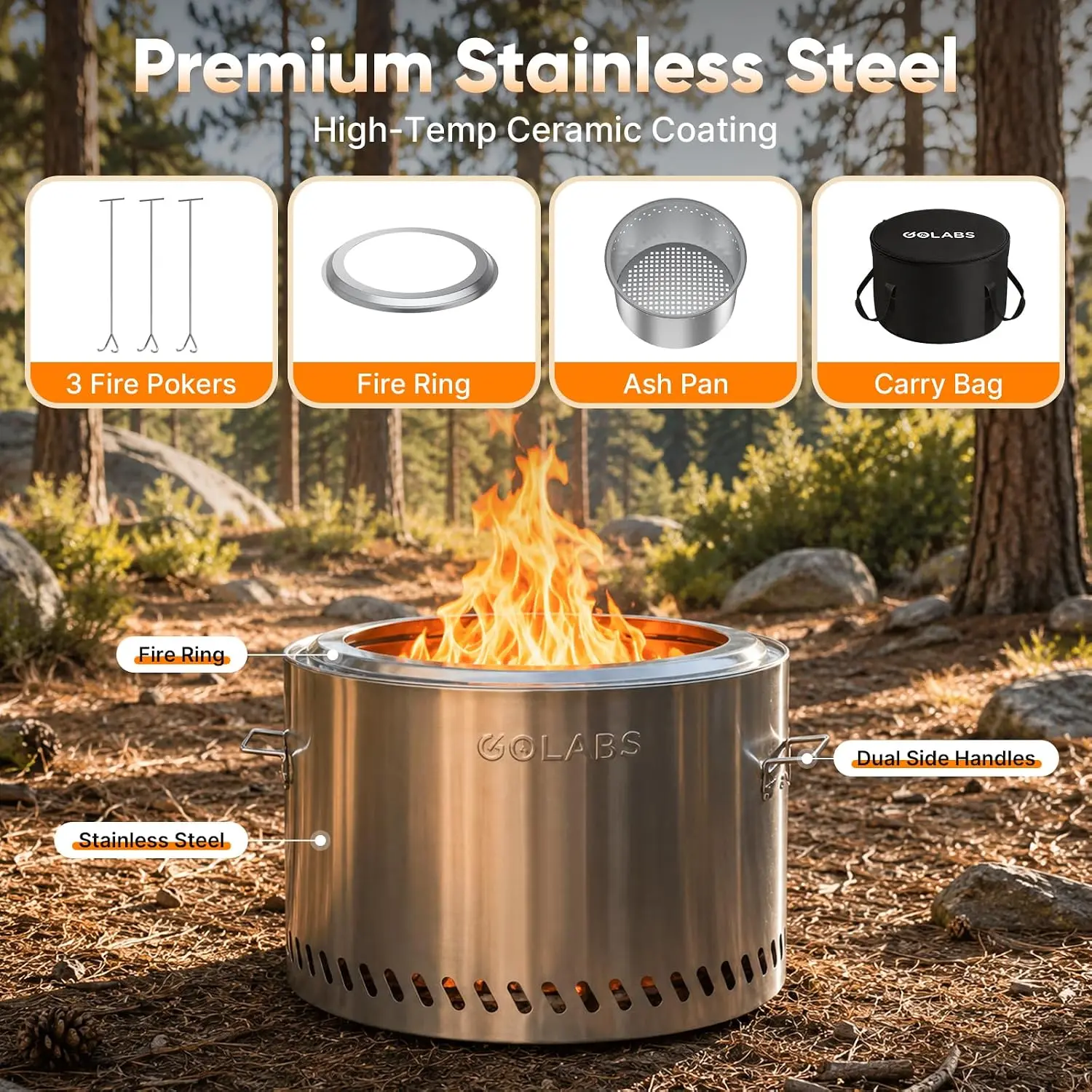Smokeless Portable Fire Pit, 19.5