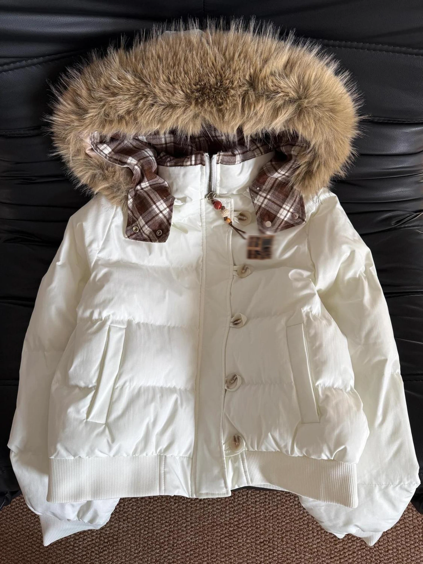 

Korean Sle ort Thiened Winter Coat Women's Bread Sle Jaet with Fur Collar Beaded Retro Design Cotton Padded Jaet