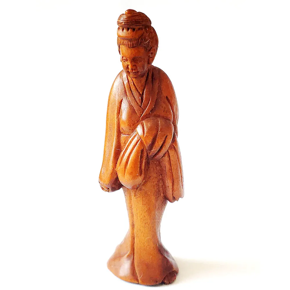 

Y8123 - 2 " Hand Carved Boxwood Netsuke Carving Figurine - Japanese Woman Geisha Girl