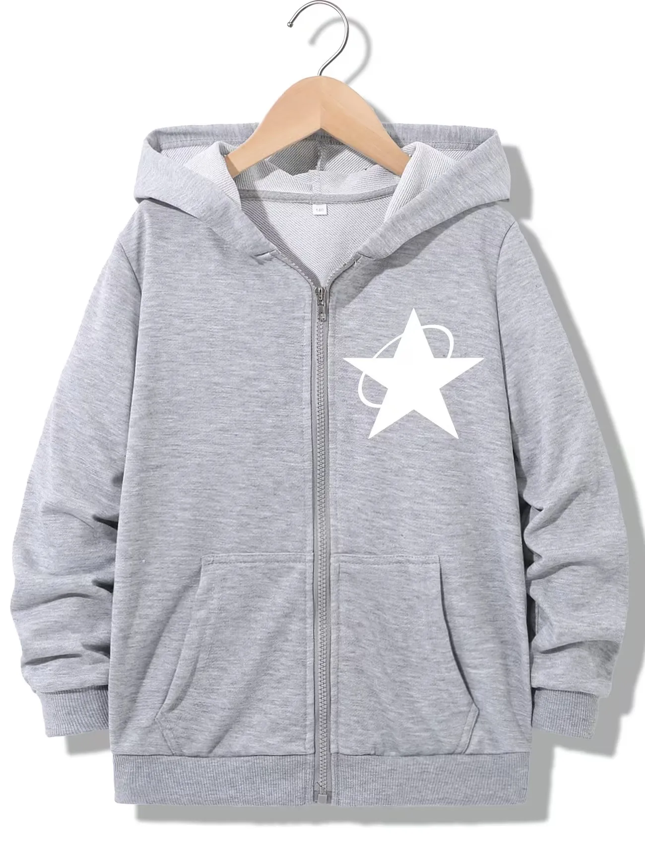 Modischer Star-Print Streetwear Zip-Up Hoodie-Jacke für Jungen und Mädchen, Reißverschluss, Winter, Herbst, trendige Cartoon-Sweatshirts für Kinder