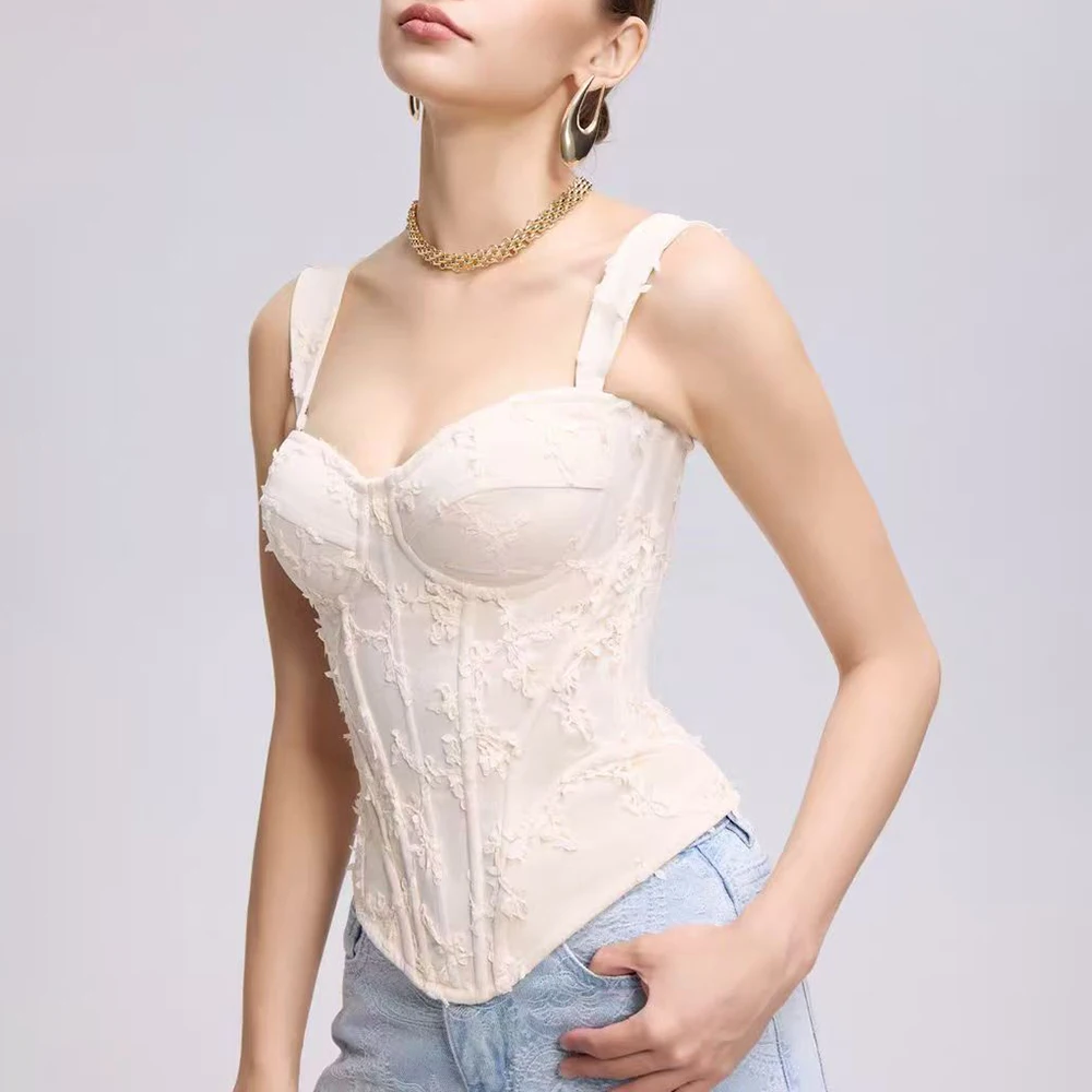 TWOTWINSTYLE Apricot Spliced 3D Vine Sweet Vest Female Sweetheart Sleeveless Slimming Hot Girl Women's Vests Summer Fashion New