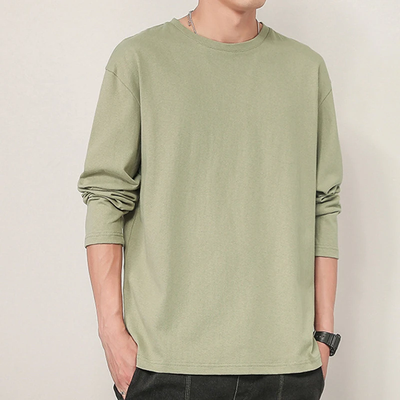 summer Man Tops Fashion O-Neck Long Sleeve Solid Loose Comfortable Casual Man Tops