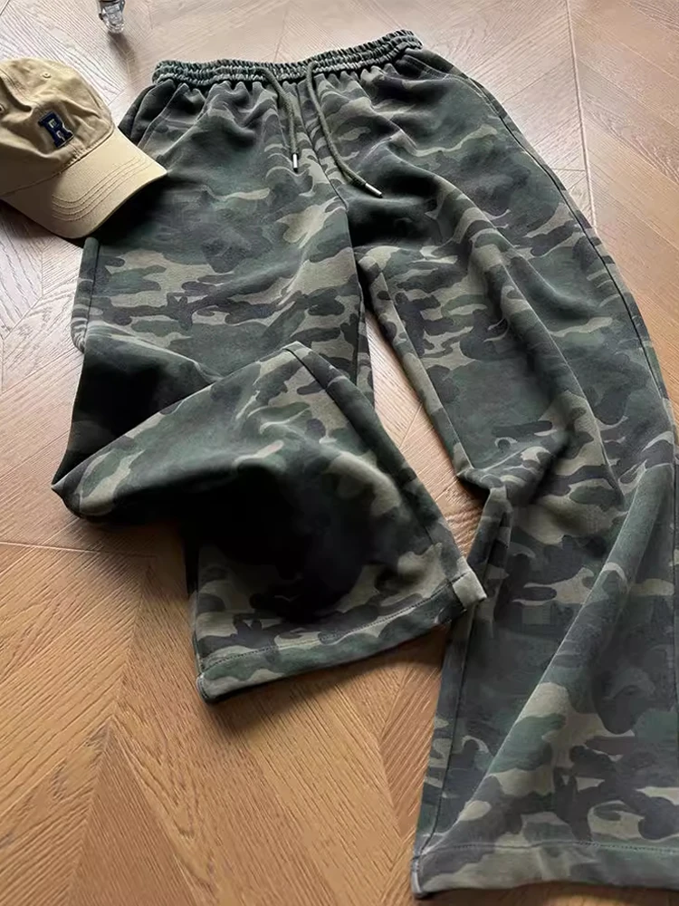 

American Retro Camouflage Wide Leg Pants Men's Early Autumn Waed Heavy Sport Trousers Drapey Street Dance Loose Fit Casual ...