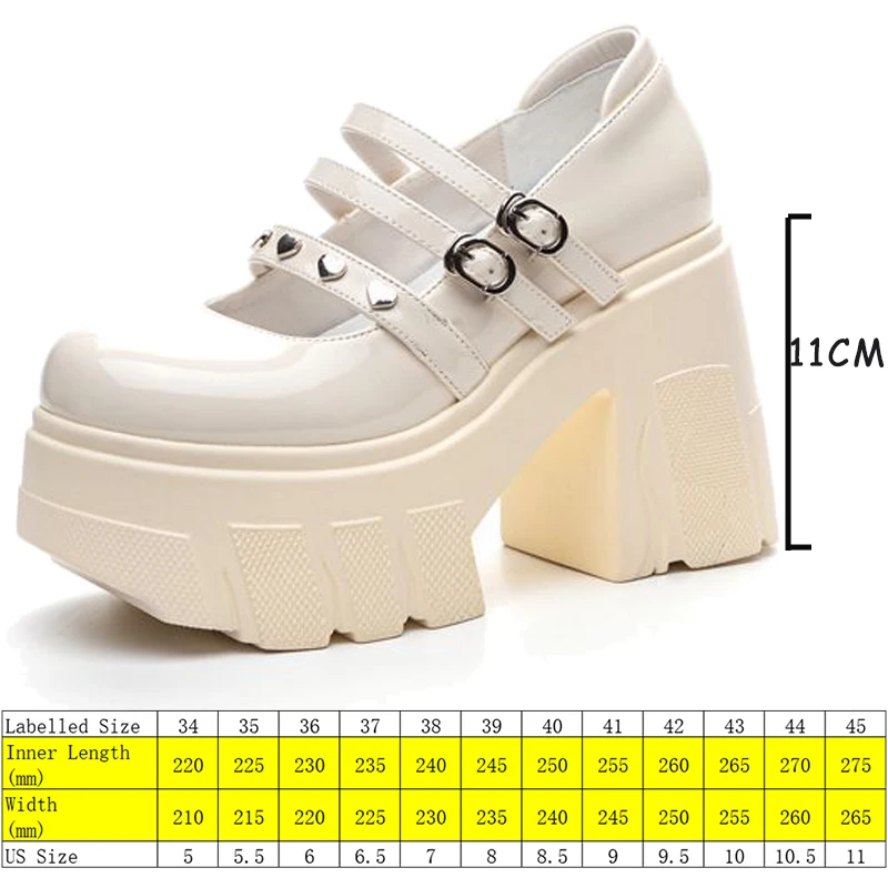 Fujin 11cm 2024 Patent Genuine Leather Breathable Buckle Platform Chunky Heels Pumps Summer Ankle Boots Mary Jane Casual Shoes