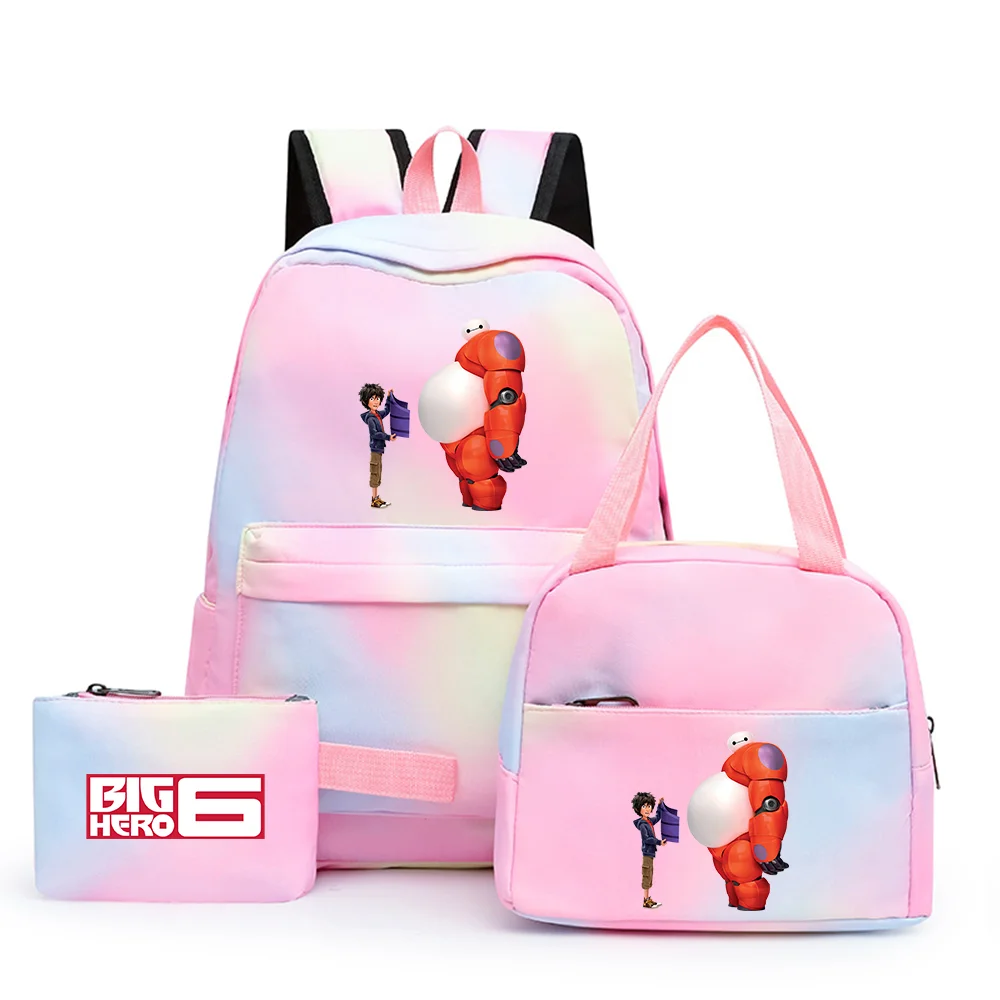 

3pcs Disney Big Hero 6 Baymax Colorful Backpack with Lunch Bag Rucksack Casual School Bags for Boys Girls Student Sets