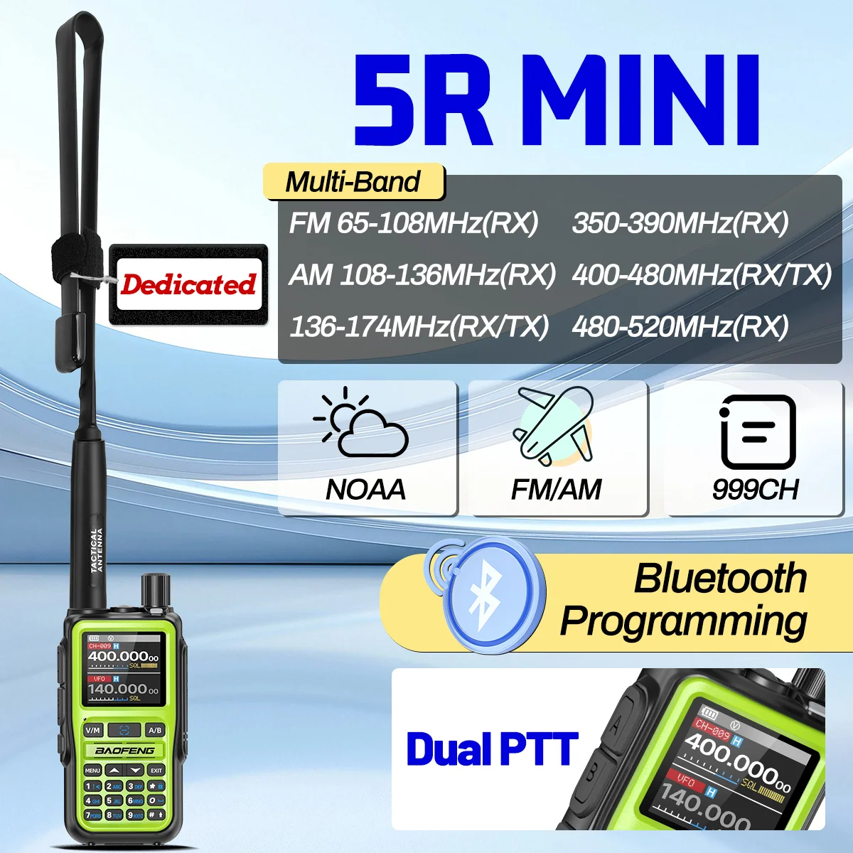 2PCS BAOFENG UV-5R Mini Walkie Talkie Dual PTT Wireless Bluetooth Programming FM/AM Multi-Band Type-C Charge Long Range