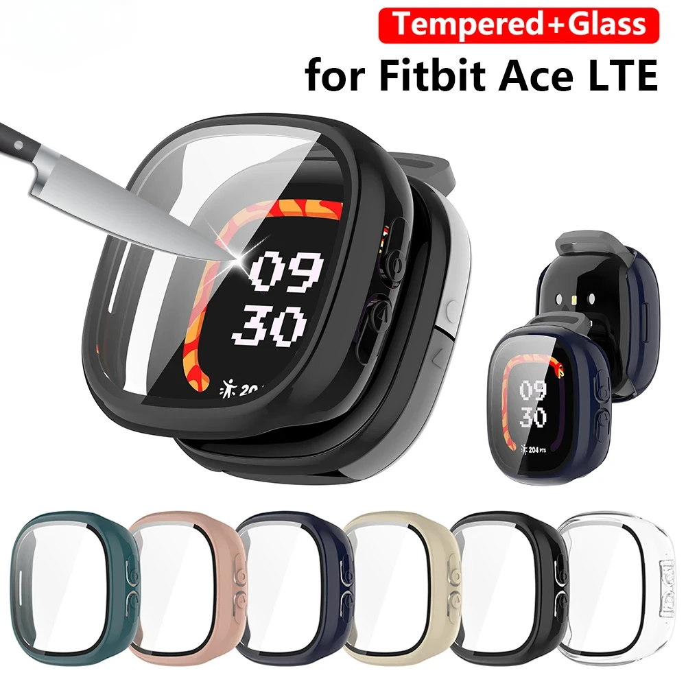 PC Case+Glass for Fitbit Ace LTE Full All-around Anti-scratch Film Bumper Protective Cover for Google Fitbit Ace lte Accessories