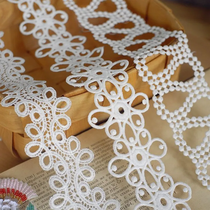 Cotton Embroidered Lace Trim Ribbons, DIY Fabric, Handmade Craft Materials, Sewing Accessories Supplies, White and Black, 2Yards