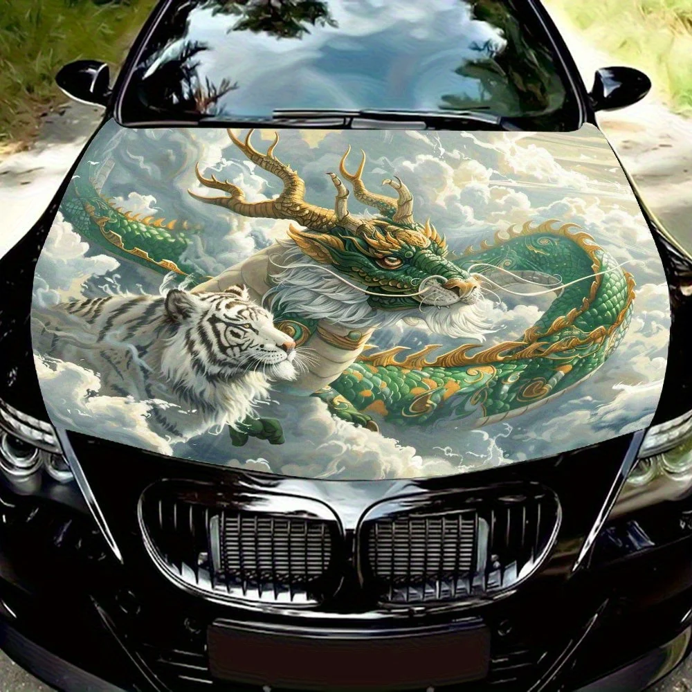 Azure Dragon And White Tiger Car Hood Decal Sticker, Durable Car Vinyl Wraps Suitable For Most Vehicles, Car Engine Hood Protect